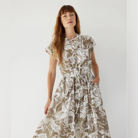AYR Women's The Sway Dress Silk Blend Teak Floral Print Adjustable Waist- Size M - Picture 1 of 13